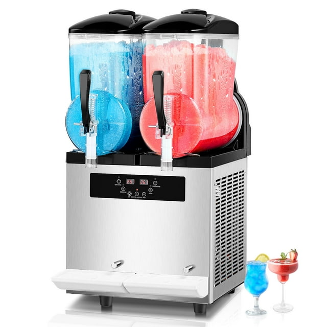 KFFKFF Commercial Slushy Machine, 12Lx2 Double Tank Frozen Drink Machine, 96 Cups Stainless Steel Margarita Smoothie Frozen Drink Maker, Slushie Maker for Home Party Restaurants Cafe Bars