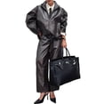 thumbnail image 2 of Women'S Elegant Glossy Leather Jacket with Lapel, Long Sleeves & Zipper Pocket Brown M, 2 of 7