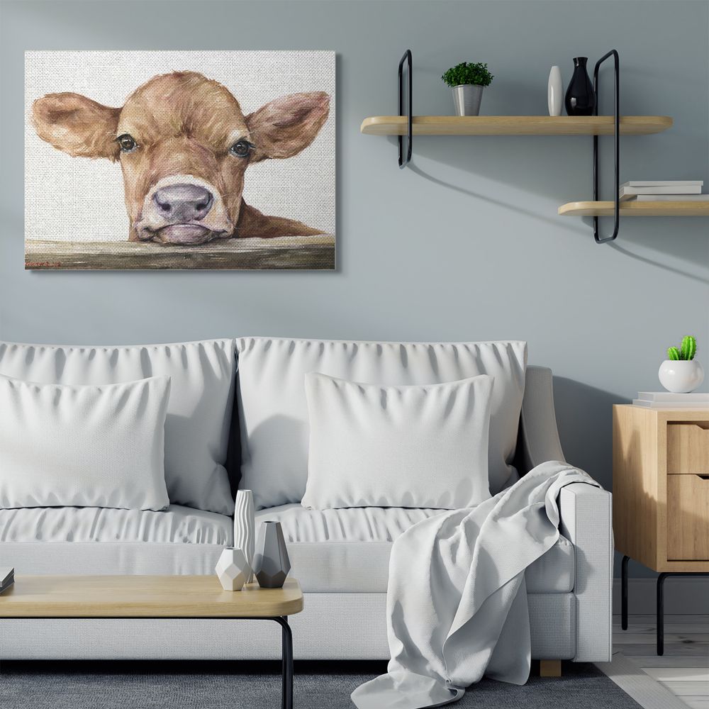 Stupell Industries Cute Baby Cow Animal Watercolor Painting Super Canvas Wall Art by George Dyachenko