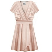 Large Petite Womens Top Rosé Sparkling Slinky Womens Comfy Magic Babydoll Short Sleeve