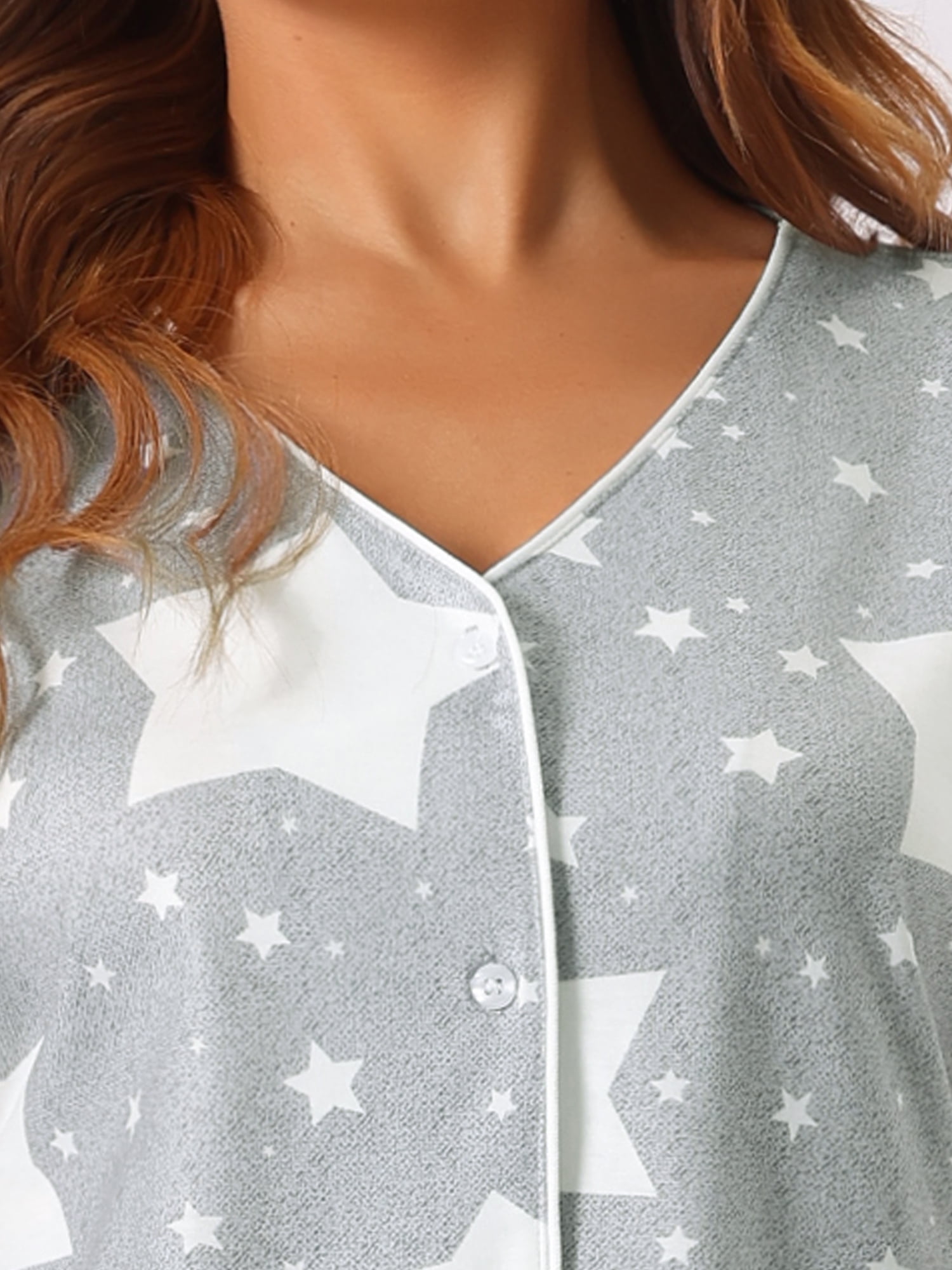 DARING DIVA Women's Button Down Short Sleeve Bridesmaid Soft Modal Pajama Set XS Gray Star