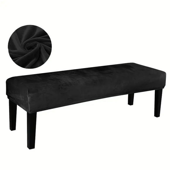 XmhyTop-A Funda de asiento de banco, funda elástica de terciopelo, lavable, para comedor, sala de estar, 1 pieza, color negro
