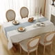 thumbnail image 2 of Nvzi Mantel para mesa de comedor, estilo rústico, para cocina, estilo rústico, para mesa de centro, de lino y algodón, rectangular, de rayas beige y azules, de 55 x 55 pulgadas, 2 of 5