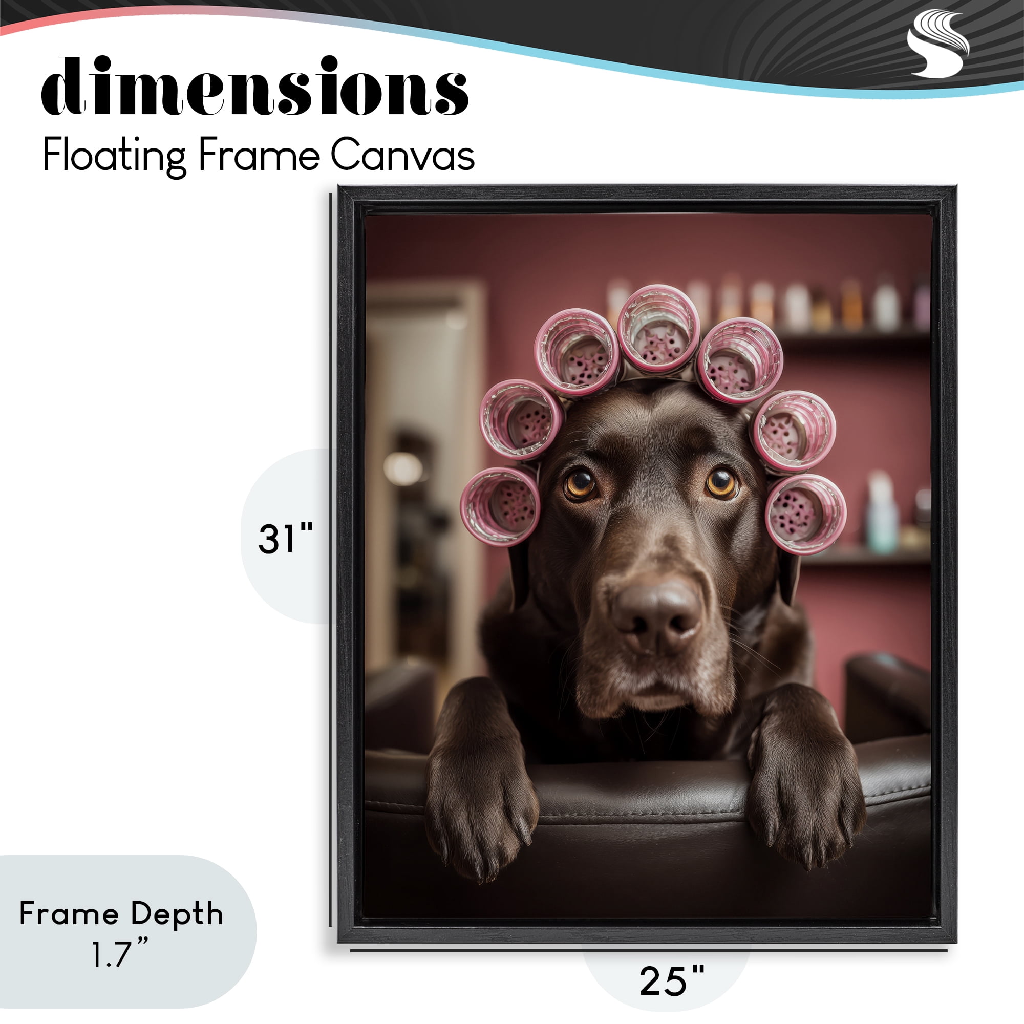 Stupell Industries Dog at Salon with Curlers Black Framed Floater Canvas Wall Art, design by Scott Stulberg