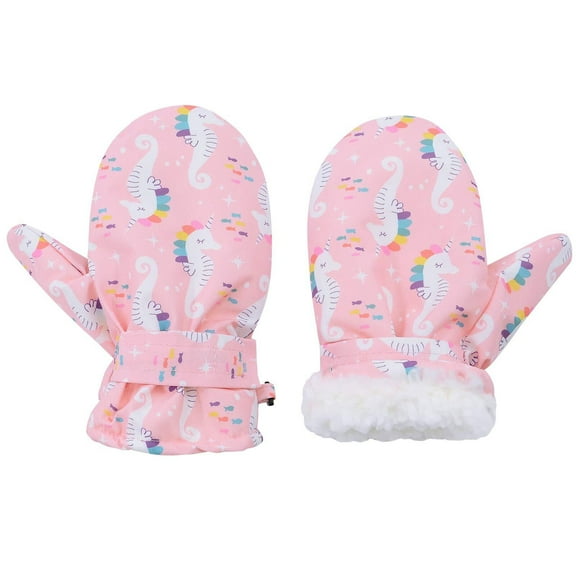 Toddler Gloves Waterproof Winter Infant Snow Mittens Lined Fleece Child Ski Gloves for Boys Girls Pink Seahorse 2-3 years
