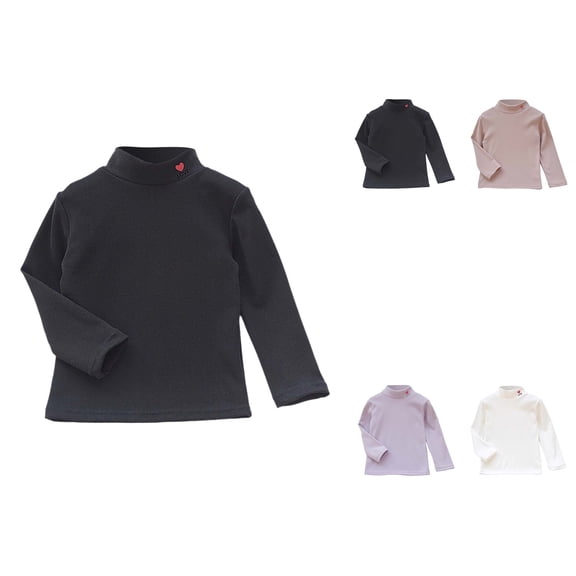 Girls Thermal Long Sleeve Half Turtleneck Top – Double-Layered Warm Base Layer Tee for Toddler & Little Girls Ages 1-5 Years, Solid Color Winter Basic Blouse