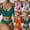 Green, variant on Jacenvly 2024 Bikinis for Juniors 2 Piece Comfortable New Bra Pad No Steel Quick Drying Single Wearing Floral Bikini Swimsuit Split Suit Multicolor Fashion Beach Bikini Wrap Green