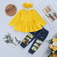 thumbnail image 3 of NZRVAWS Baby Girls Winter Outfits Solid Color Tops 12 Months Baby Girls Ripped Jeans Pants 18 Months Baby Girls Headband 3PCS Winter Clothes Set,Yellow, 3 of 7