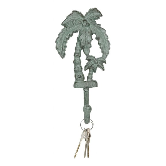 Pack Of 2 Cast Iron Verdigris Tropical Beach Coconut Palm Trees Coat Wall Hooks