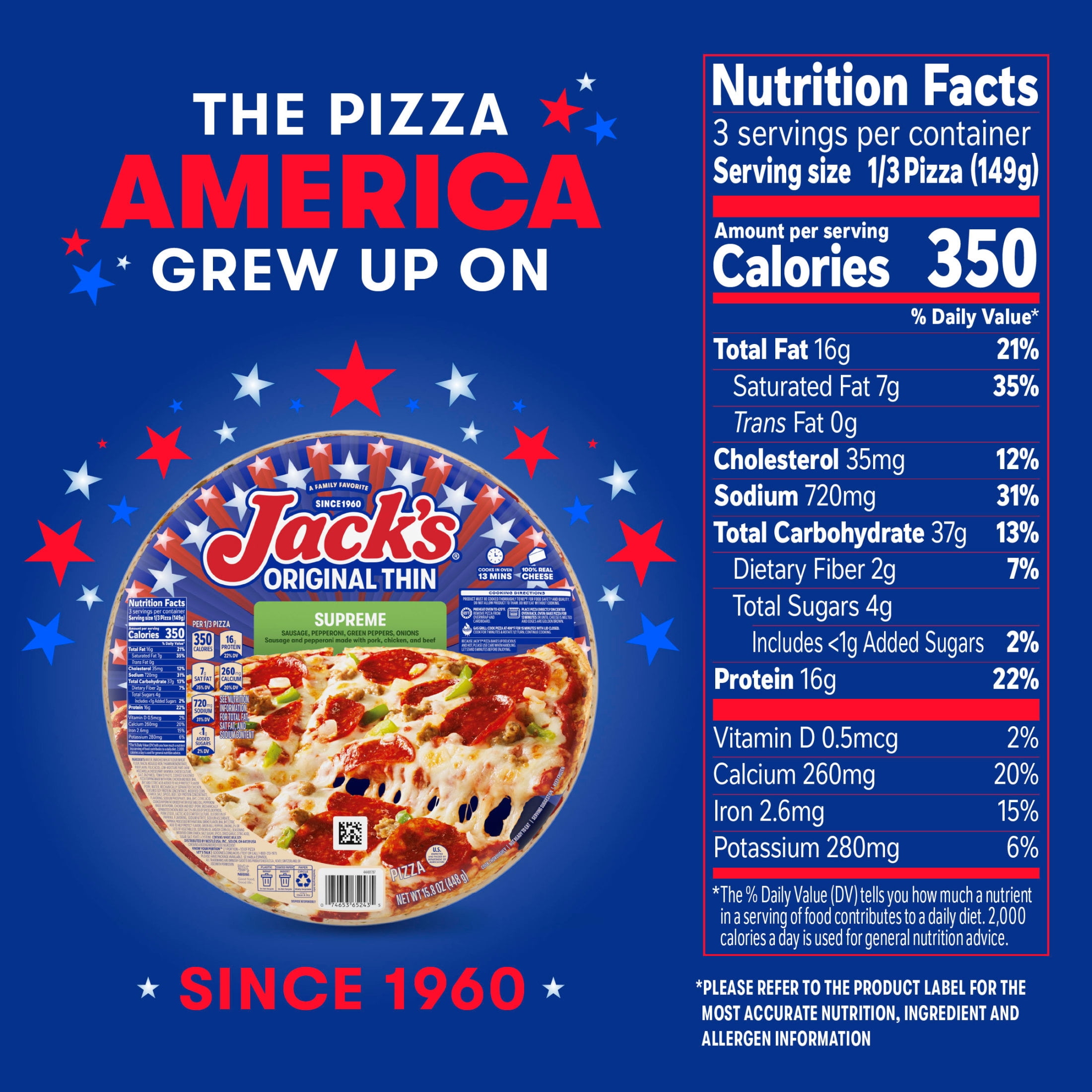 Jack's Frozen Pizza Original Thin Crust Supreme and Cheese Pizza, 15.8 Oz