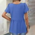 thumbnail image 2 of TQWQT Peplum Tops for Women Short Sleeve Babydoll Vneck Summer Tops Cute Tunic Top Flowy Puff Sleeve Solid Color Blouses Beach Vacation Clothes Blue M, 2 of 5