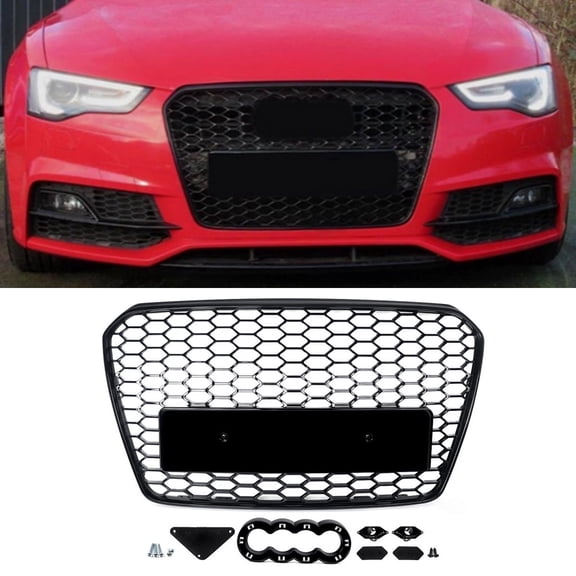 Gloss Black For 2013-2016 Audi A5 S5 RS5 Honeycomb Mesh Front Bumper Grille Hood