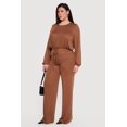 thumbnail image 2 of Women's Plus Size High Waisted Wide Leg Brushed Knit Pants, 2 of 4