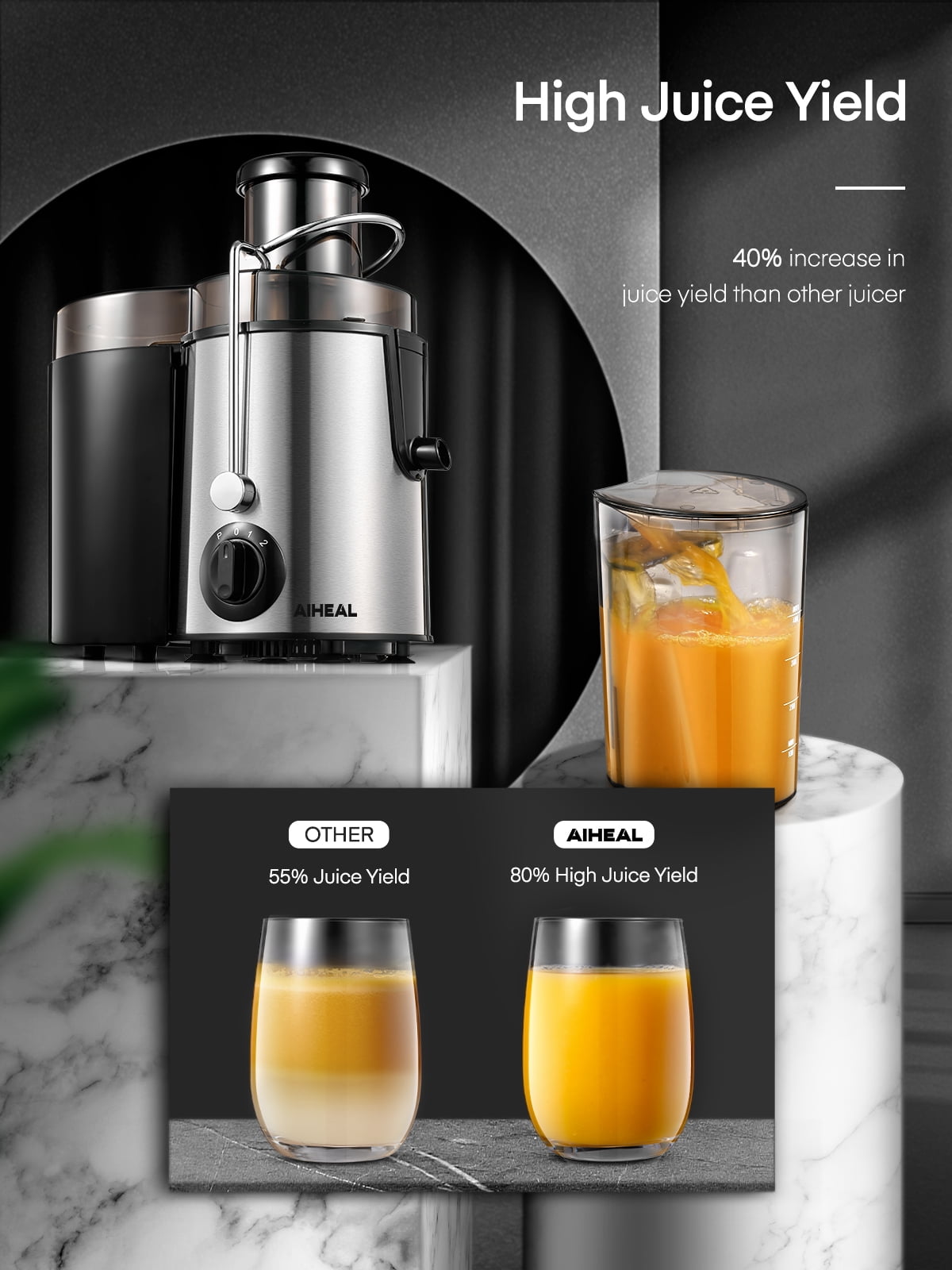 Aiheal Juicer Machines Upgraded 400W Motor,Cleaning Brush and Recipe Included with 3 Speed Control