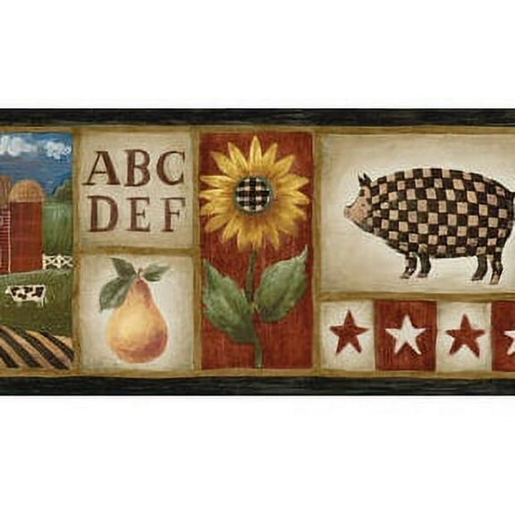 879721 Americana Country Stars, Sunflowers, Pigs Wallpaper Border MN5009