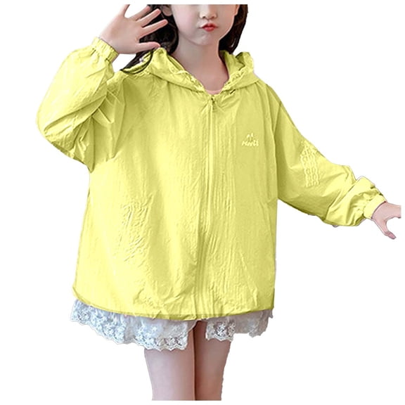 Kids Sun Protection Jacket Zip-Up Hoodie Lightweight Jackets for Girls Summer Coat Long Sleeve Casual Jacket Solid Color Thin Jacket 4-15Y