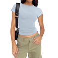 thumbnail image 2 of Womens T-Shirts Short Sleeve Solid Round Neck Stretchy Cropped Tops Lightweight Soft Comfy Slim Fit Workout Running Tees, 2 of 5