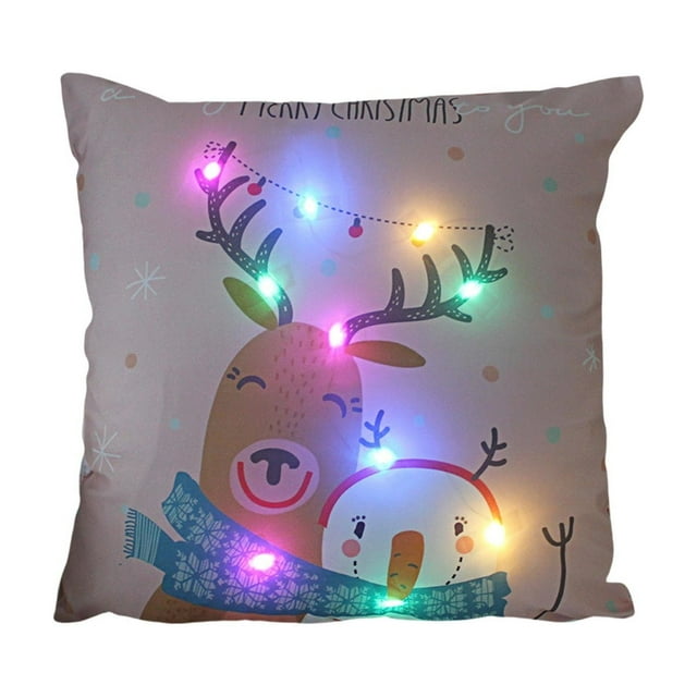 Christmas Pillow Cover 45 cm x 45 cm LED Illuminated Two Mode Flash or Steady On Multicolor Holiday Design Polyester Sofa Cushion Cover