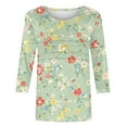 thumbnail image 6 of CYMMPU 3/4 Sleeve Crew Neck Blouses for Women Dressy Casual Fall Fashion Shirts Flower Printed Loose Fit Tunic Tops Spring Tops Lightweight Basic T-Shirts Green S, 6 of 6