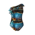 thumbnail image 4 of Yiaed Spooky Halloween Print Women One Piece Swimsuits Tummy Control One Shoulder Bathing Suits Pattern Ruffle Swimwear-X-Large, 4 of 8