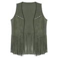 thumbnail image 3 of dPois Women Western Cowgirl Costume Rivets Fringe Vest Open Front Sleeveless Jacket with Hat Cowgirl Army Green M, 3 of 6