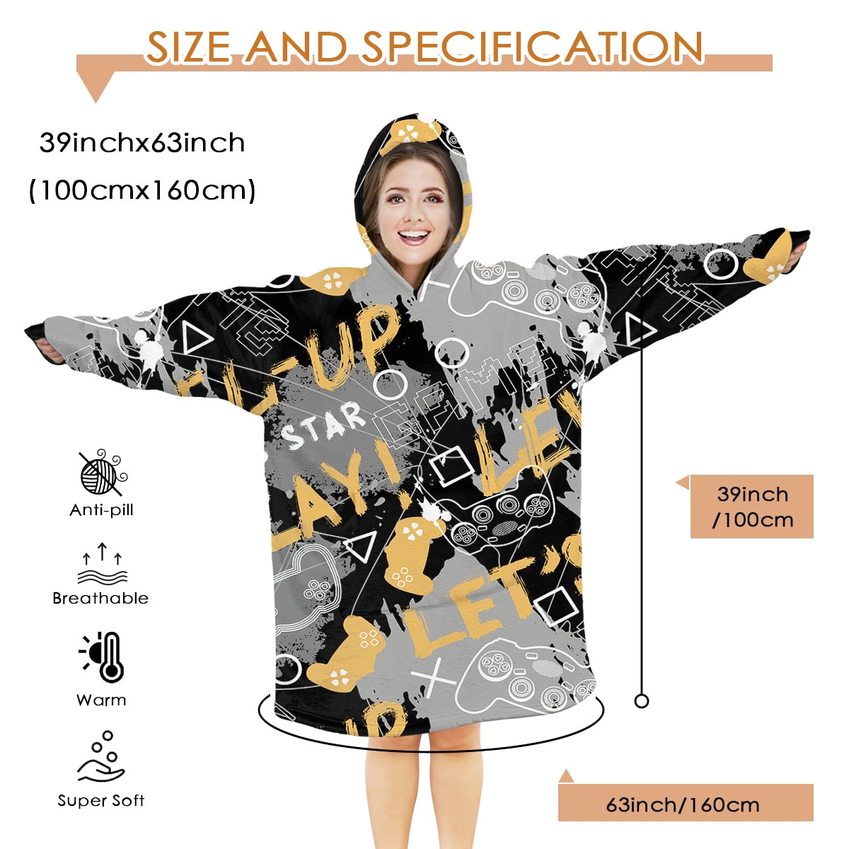 BlessLiving Wearable Blanket Hoodie for Kids, Oversized Sherpa Fleece Sweatshirt Blanket, 60x40"