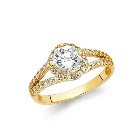 Fancy Round Halo CZ 14k Yellow Solid Italian Gold Bridal Proposal Wedding Engagement Ring Size 8.5 Available All
