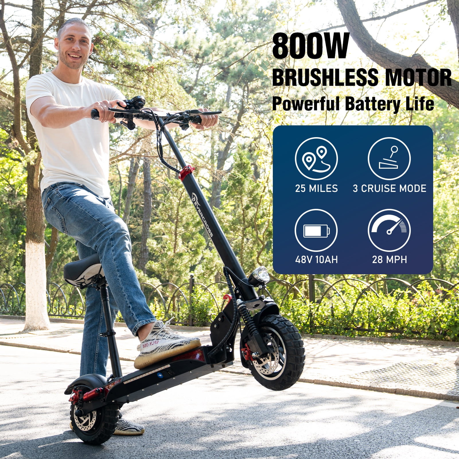 Hvem galning komme EVERCROSS Electric Scooter with 10" Solid Tires, 800W Motor up to 28 MPH  and 25 Miles Range, Folding Electric Scooter for Adults , Black -  Walmart.com