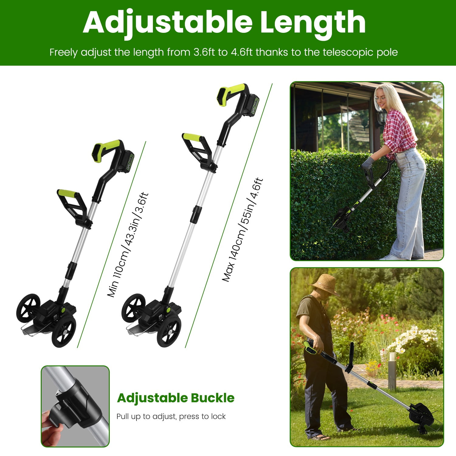 Moclever 21V Electric Weed Edger 16800RPM Cordless String Trimmer with 2Pcs 3000mAh Batteries 3.6-4.6ft Length 90° Rotatable Angle Saw Blade Steel Blade String Blade