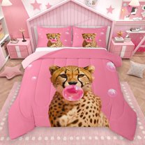Homewish Safari Leopard 2pcs Bedding Comforter Set for Boys Girls,Jungle Wildlife Twin Comforter Sets,Woodland Animal Breathable Bedding Set,Microfiber Bedroom Decor,Reversible