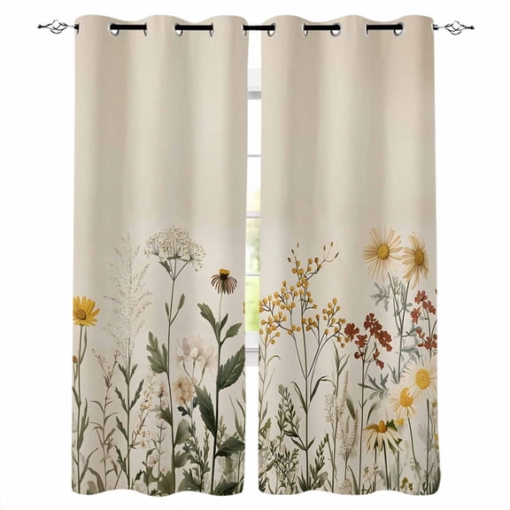 Fsddascl Botanical Blackout Curtains for Bedroom/Living Room, Thermal Insulated Kitchen Curtains, Retro Plant Wildflower Green Leaf Ferns Grommet Darkening Window Treatment Drapes 52"x72"x2