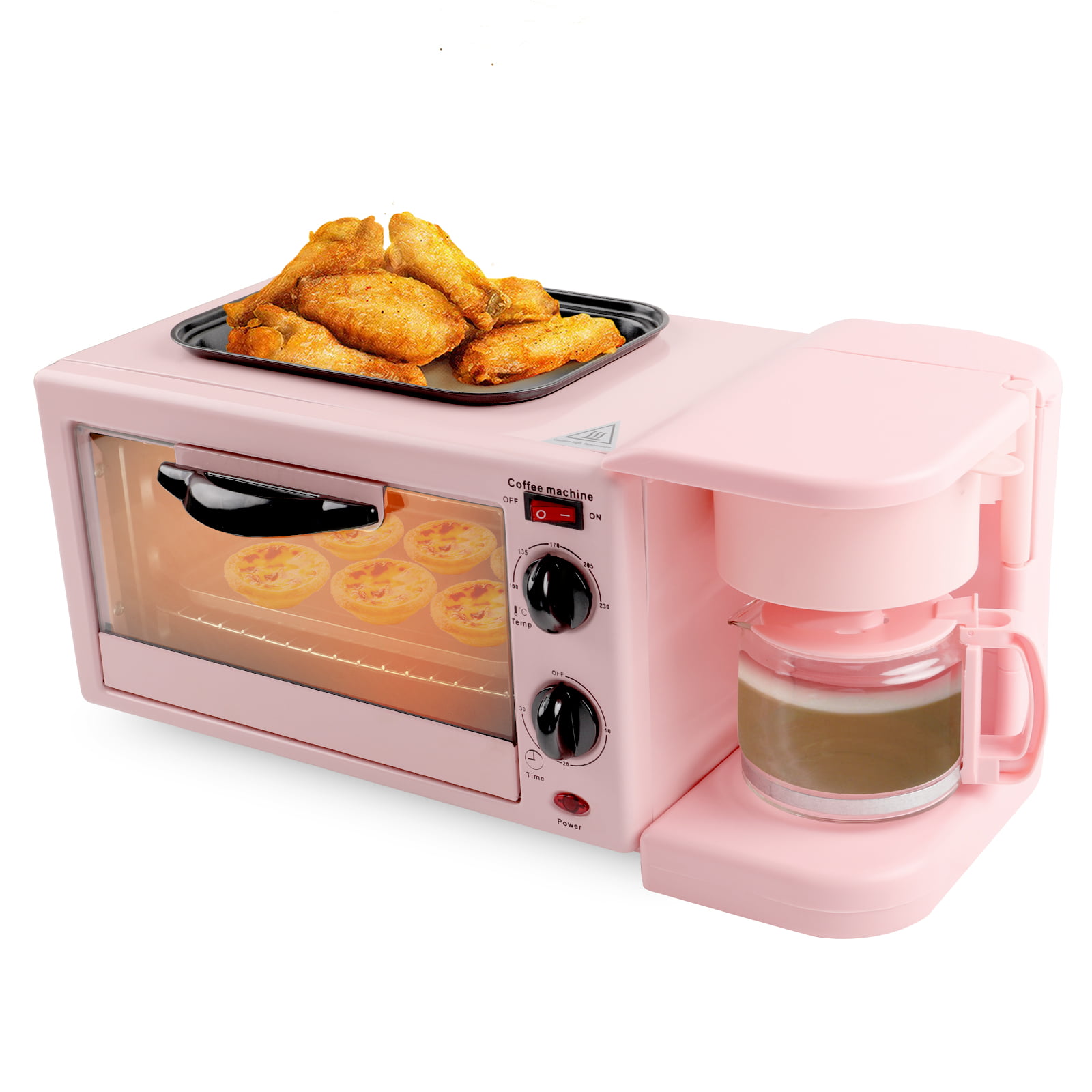 Toaster Oven Non Stick Griddle Bisque Built In Timer Breakfast Station 3-in-1