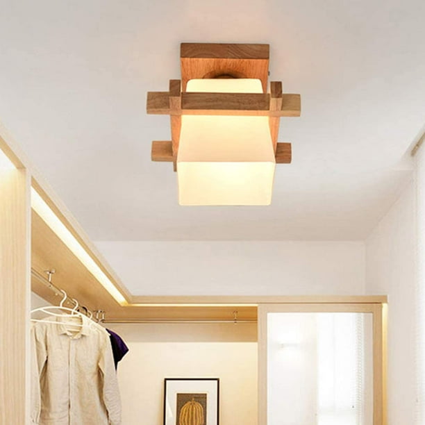 Plafonnier carré en bois rustique, luminaire à encastrer avec cage  japonaise, lampe de plafond pour couloir, entrée, couloir, balcon, pour  salon, chambre à coucher, cuisine en bois 202018 cm 
