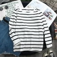 thumbnail image 2 of Women's Long Sleeves Striped T Shirt Round Neck Cotton Causal Tops, 2 of 11