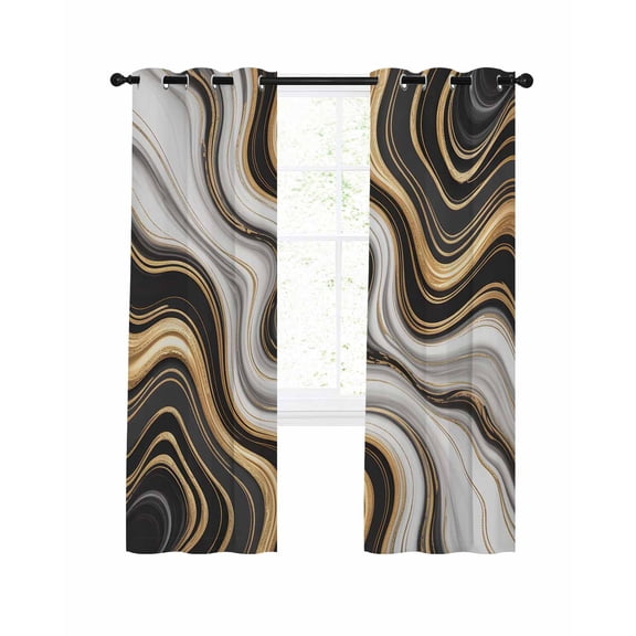 Black Golden Marble Blackout Curtains, Light Blocking Print Window Curtains, Gray White Ombre Abstract Texture Thermal Insulated Window Drapes for Living Room Kitchen Cafe 2 Panels, 104"W x 72"L