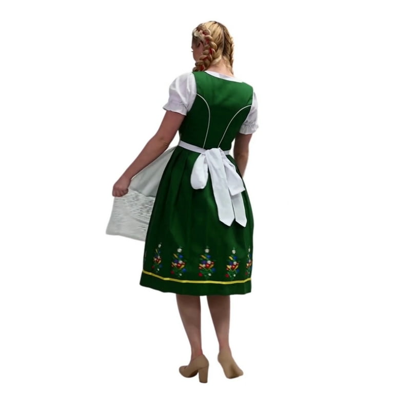 Dirndl Trachten Haus 3 Piece Long German Oktoberfest Dirndl Cotton Dress  for Womens and Girls - Green - Walmart.com