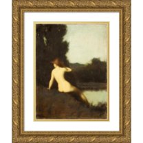 Jean-Jacques Henner 18x24 Gold Ornate Framed and Double Matted Museum Art Print Titled - A Bather (Echo) (1881)