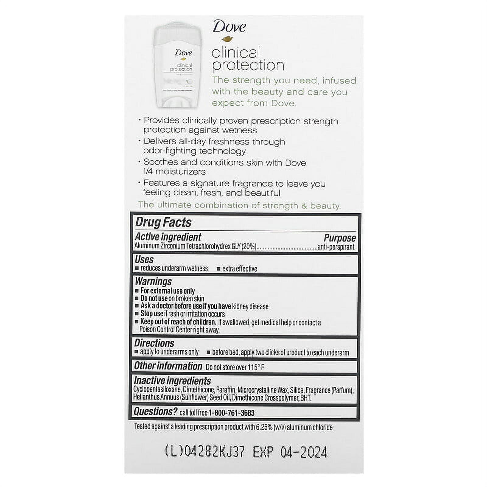 Dove Deodorant for Women, Clinical Protection Antiperspirant, Original Clean 4-Pack – Prescription Strength Wetness Protection with ¼ Moisturizers, 1.7 Oz Ea
