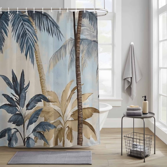 Watercolor Palm Trees Fabric Shower Curtain for Bathroom Waterproof Polyester Bath Curtain with 12 Hooks Vintage Tree Washable Shower Curtain with Grommets 72"x78"