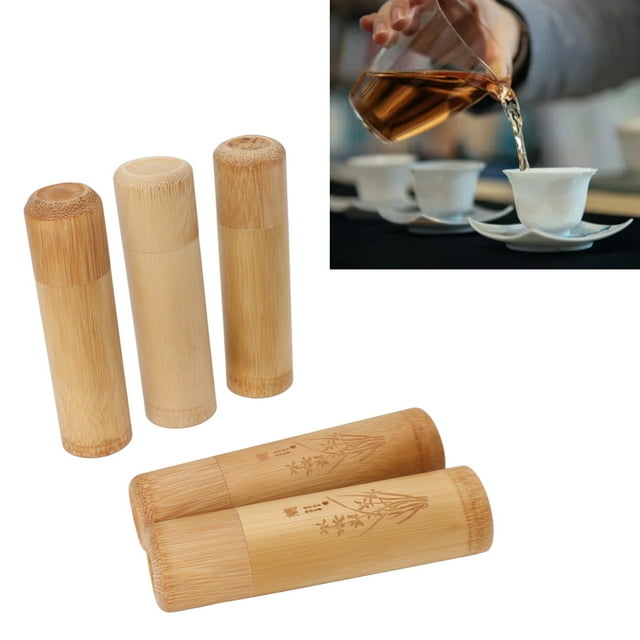 12cm Bamboo Tea Canisters, 5Pcs Tea Storage Container Jar for Coffee Beans Nuts