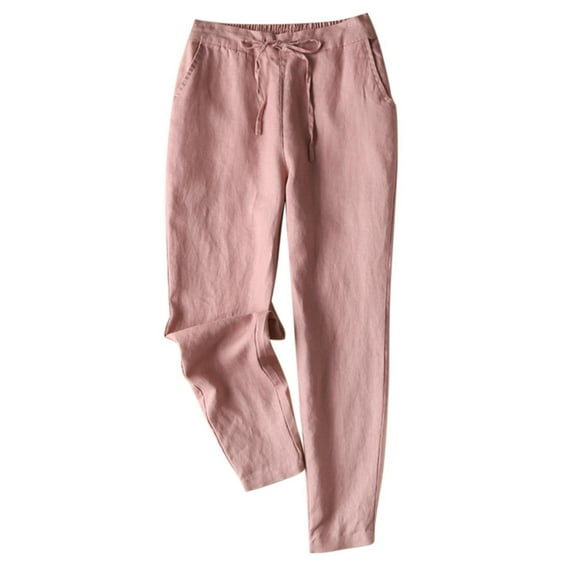 Eashery Straight Leg Pant for women Wide Leg High Waisted Casual Cotton and Linen Drawstring Pants Women (Solid Color,Red,S)