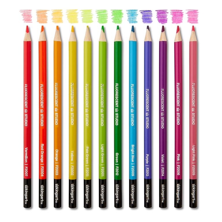 KINGART® Studio Fluorescent Neon Colored Pencils, Set of 12