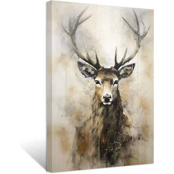 ZHONGYUTONG Deer Canvas Wall Art Elk Head Paintings Abstract Vintage Animal Picture Prints Hunting Artwork Home Decor Framed (12.00" x 18.00")