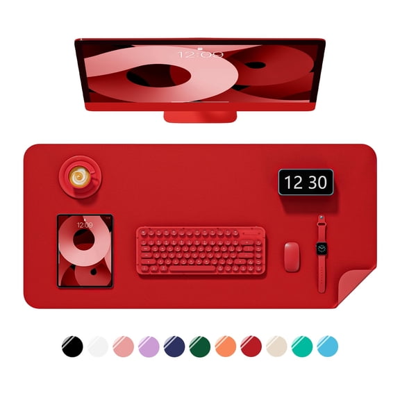 PU Leather Writing Mat for Desk, 23.6 x 13.8 Inch Large Non-Slip Mouse Pad, Waterproof Surface for Office Home Work Gaming, Bright Red
