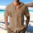 thumbnail image 5 of Yiaimeir Mens Summer Solid Color Pockets Cotton Linen Short Sleeve Shirt Tops,Size M-3XL, 5 of 5