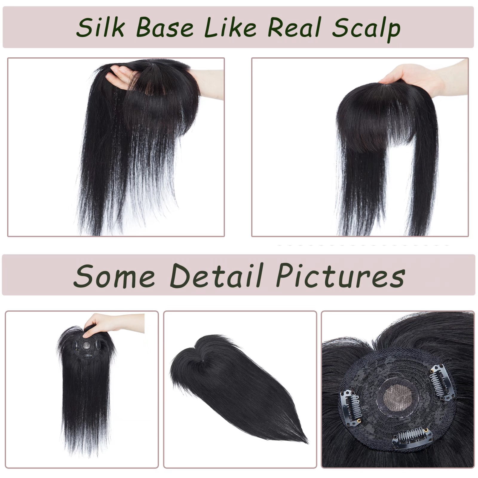 MY-LADY Hair Toppers for Women Real Human Hair with Bangs 3 Clip In Remy Topper Hairpiece for Thin Hair Natural Looking Hair Extensions 14inch #01 Jet Black