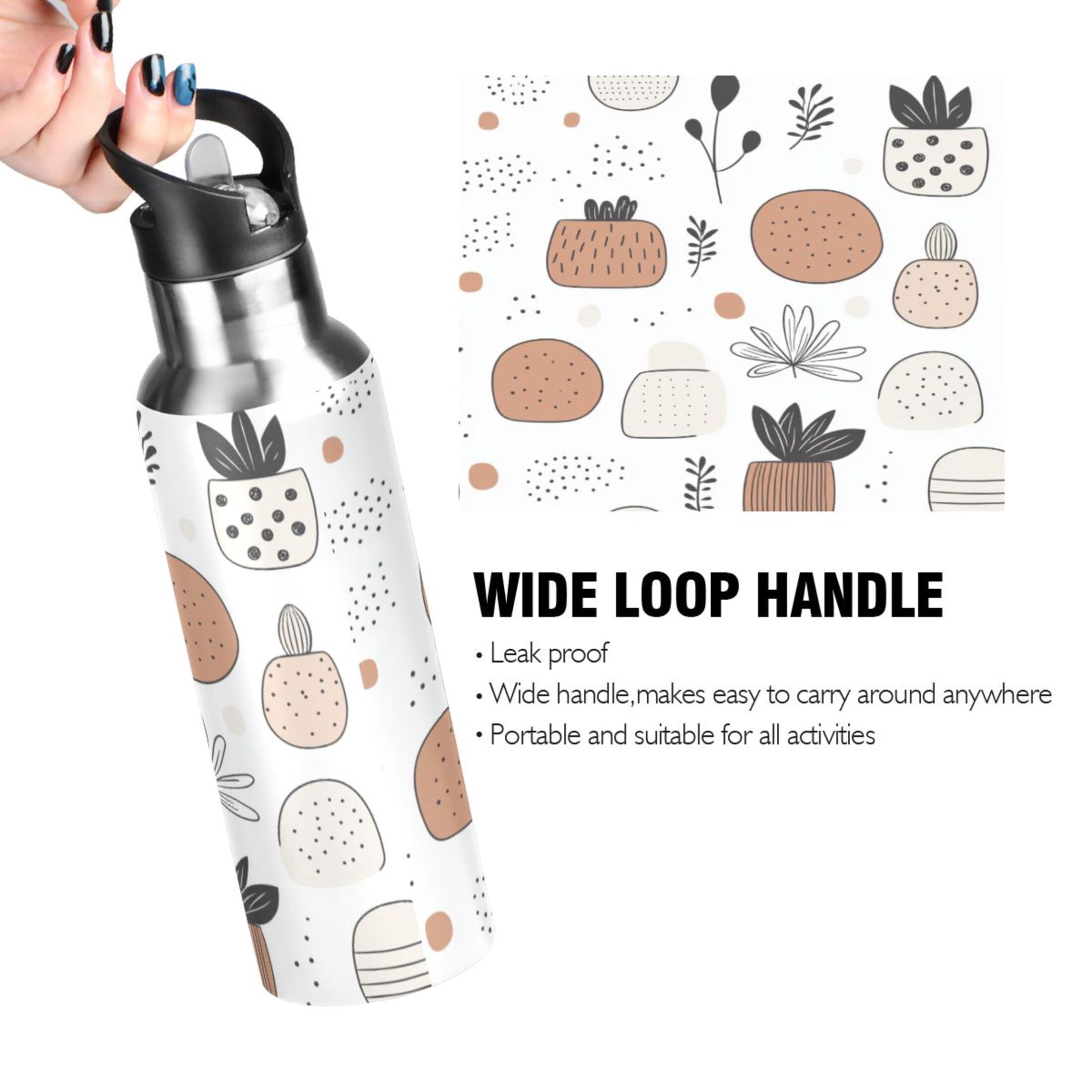 Vibrant Floral Brush Strokes 600ml Double Walled Stainless Steel LeakProof Sports Bottle Thermo 8h
