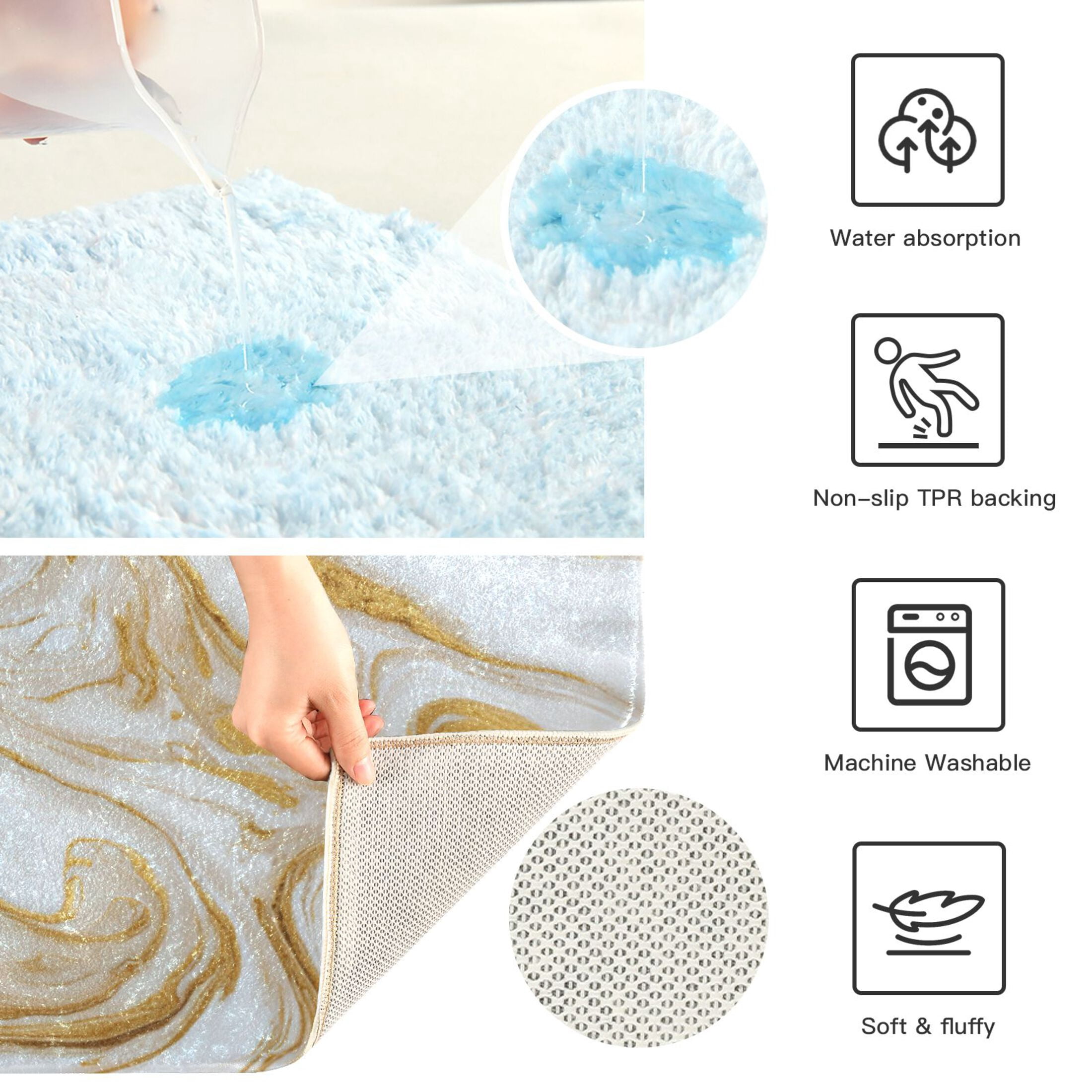 RMDQTR 2PCs Bathroom Rugs Set Plush Toilet Base Mat 16" × 24" Bath Mat and 20" × 24" U Shape Soft Rugs Non Slip Absorbent