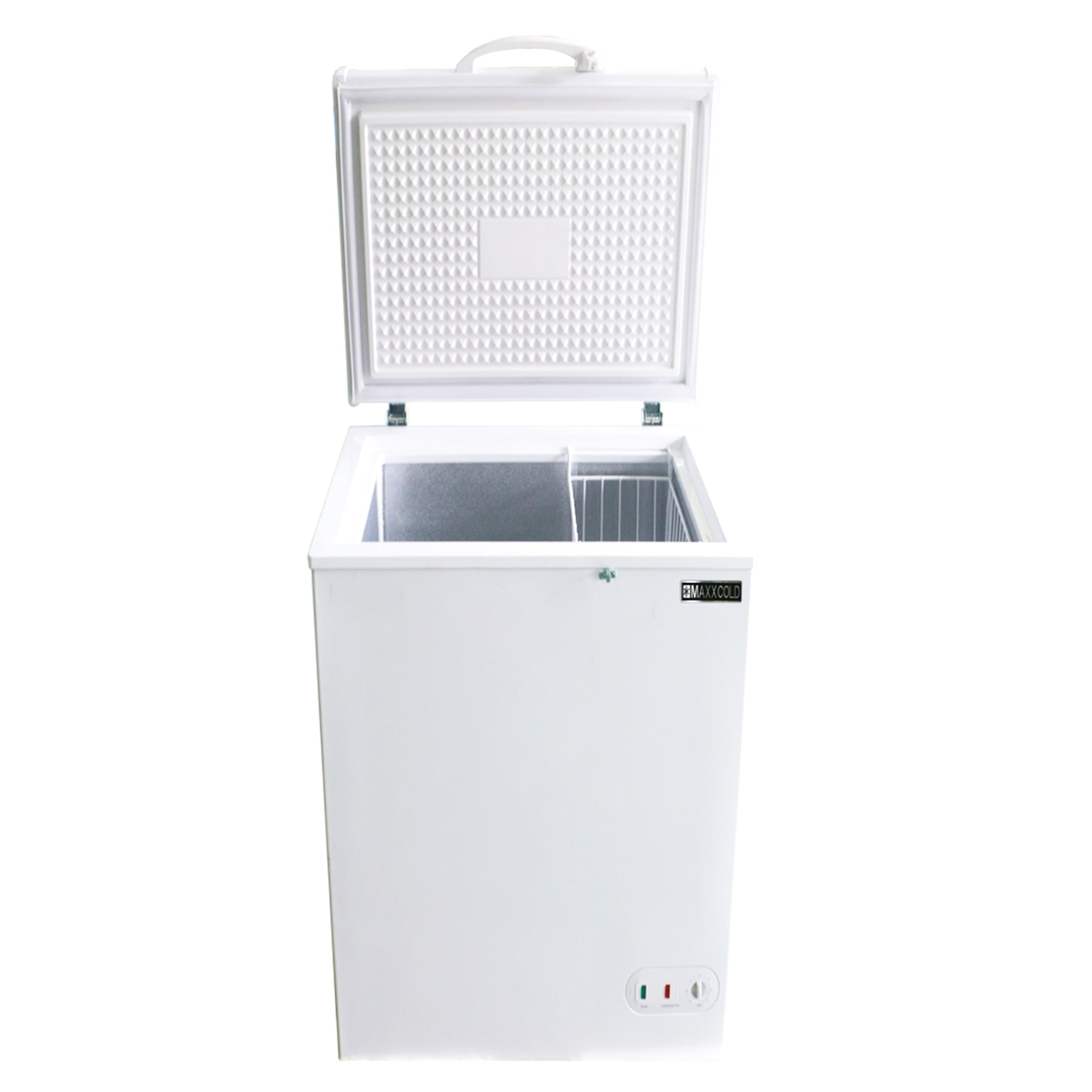 Maxx Cold Compact Chest Freezer with Solid Top, 22.8"W, 3.4 cu. ft. Storage Capacity, Locking Lid, Garage Ready, in White (MXSH3.4SHC)