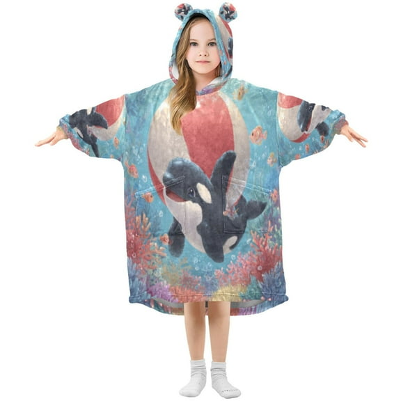 BZSMCE Wearable Blanket Hoodie Fashion Coral Orca Fun Home Wear